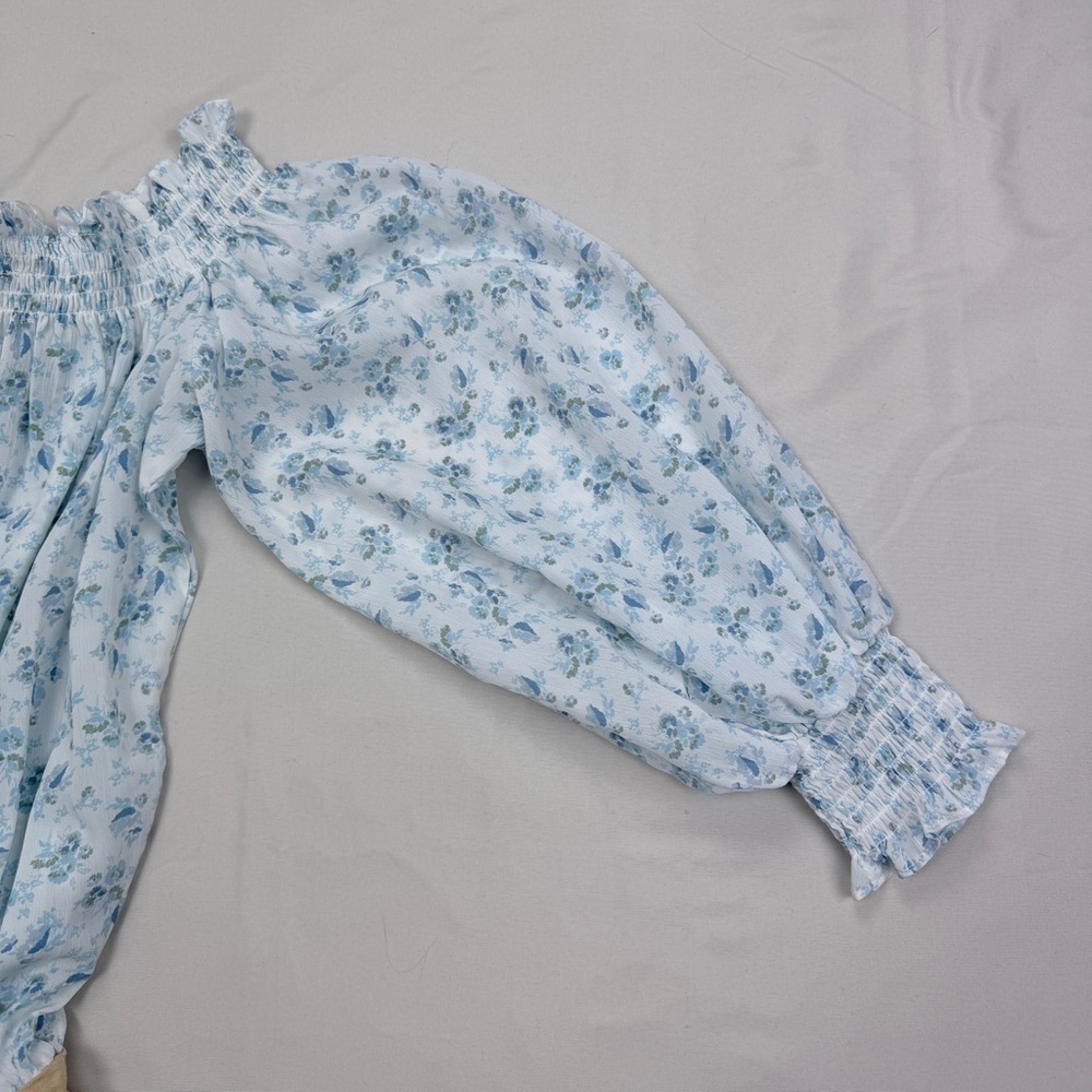 Wayf Blue and White off shoulder Top w/bodysuit - Picture 5 of 9